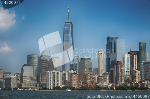 Image of New York City Manhattan aerial view from Liberty island