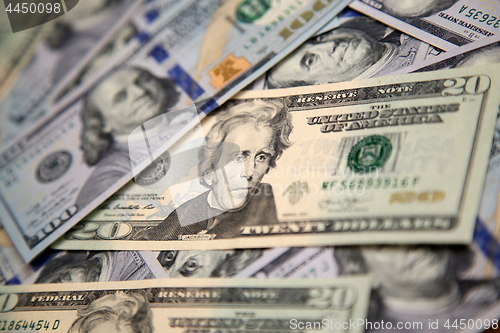 Image of Close up of twenty dollar bill with portrait of President Jackso