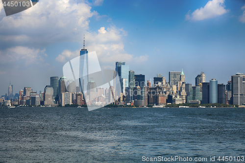 Image of New York City Manhattan aerial view from Liberty island