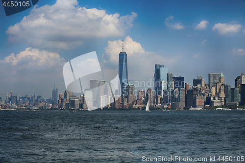 Image of New York City Manhattan aerial view from Liberty island