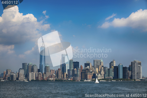 Image of New York City Manhattan aerial view from Liberty island