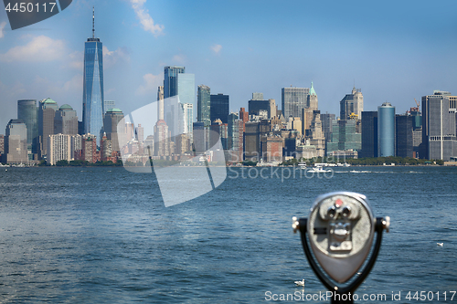 Image of New York City Manhattan aerial view from Liberty island