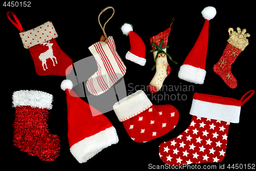 Image of Christmas Stockings and Santa Hats