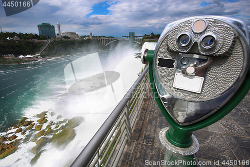 Image of Tourist binocular viewer in Niagara Falls from New York State, U