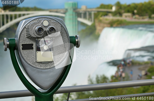 Image of Tourist binocular viewer in Niagara Falls from New York State, U