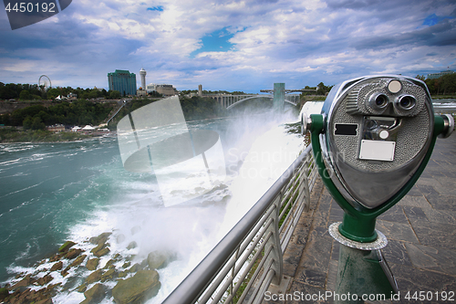 Image of Tourist binocular viewer in Niagara Falls from New York State, U