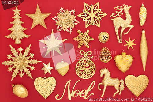 Image of Christmas Noel Sign and Gold Decorations