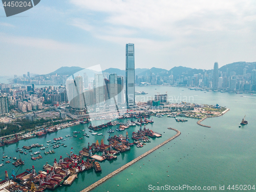 Image of Hong Kong City at aerial view in the sky