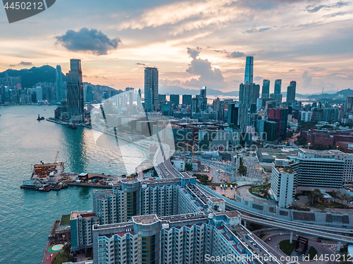 Image of Hong Kong City at aerial view in the sky