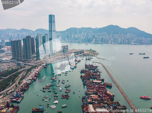 Image of Hong Kong City at aerial view in the sky