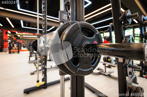 Image of Gym interior with barbell