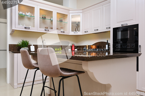 Image of Luxury modern beige kitchen interior