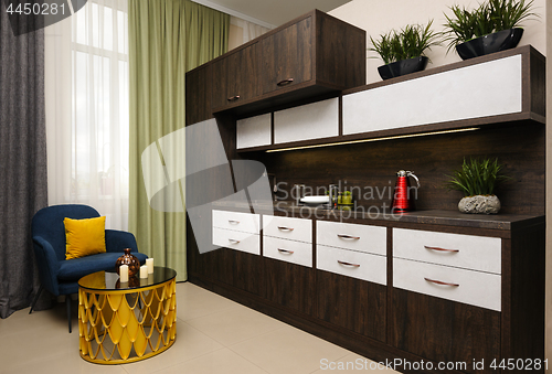 Image of Luxury modern beige kitchen interior