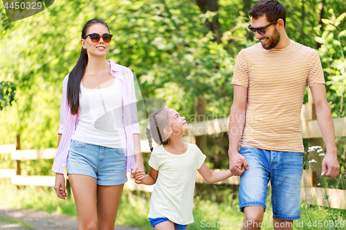 Image of happy family walking in summer park