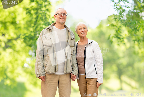 Image of happy senior couple over green natural background