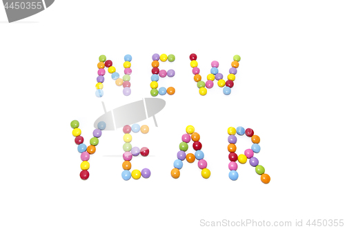 Image of "New Year" from multicolored sweets candy