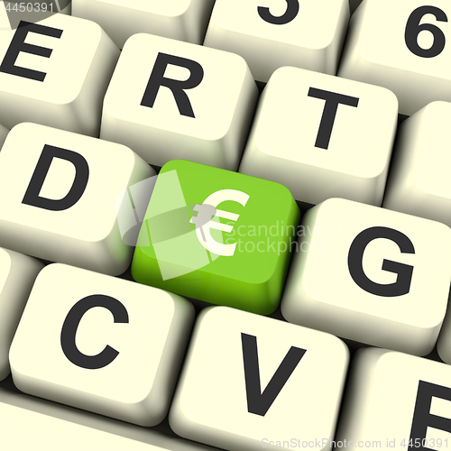 Image of Euro Symbol Computer Key Showing Money And Investment