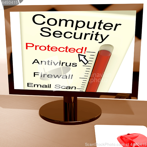 Image of Computer Security Protected Meter Shows Computer Internet Safety