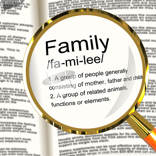 Image of Family Definition Magnifier Showing Mom Dad And Kids Unity