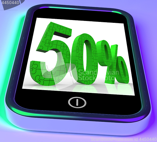 Image of 50 On Smartphone Shows Mobile Marketing And Special Promotions