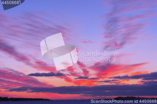 Image of Winter sunset over frozen Baltic Sea in Finland