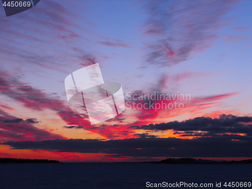 Image of Winter sunset over frozen Baltic Sea in Finland
