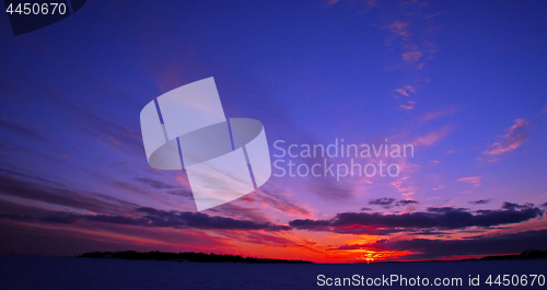 Image of Winter sunset over frozen Baltic Sea in Finland