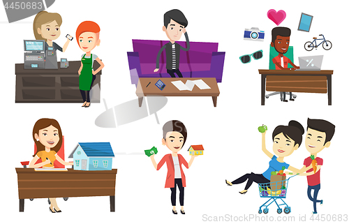 Image of Vector set of shopping people characters.