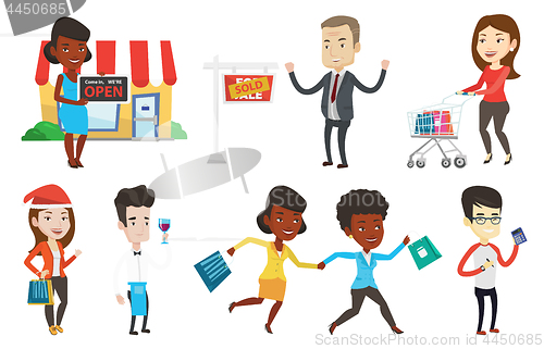 Image of Vector set of shopping people characters.