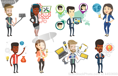 Image of Vector set of people using modern technologies.