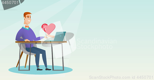 Image of Young man using a laptop online dating.