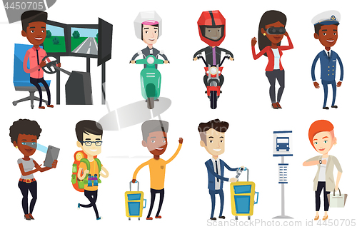 Image of Transportation vector set with people traveling.