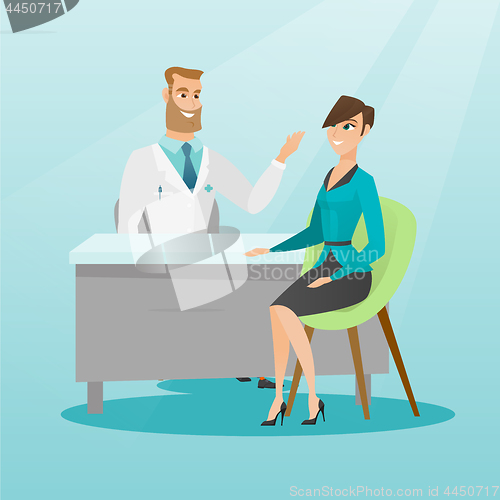 Image of Doctor consulting female patient in office.