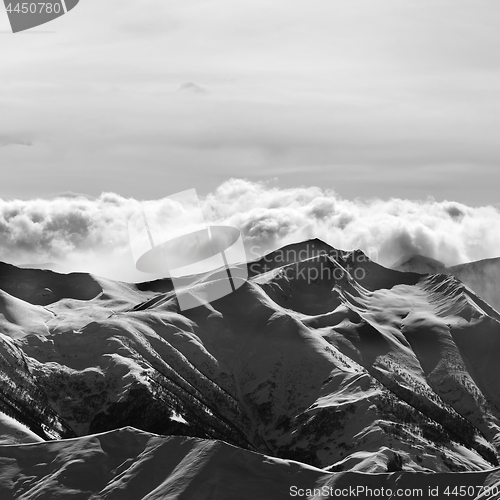 Image of Black and white of evening snow mountains at winter