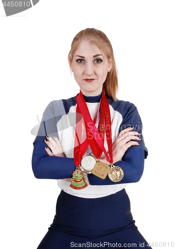 Image of A closeup portrait of woman with medals