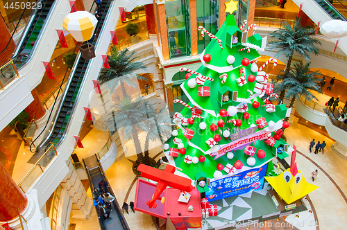 Image of New Year decorated shopping mall