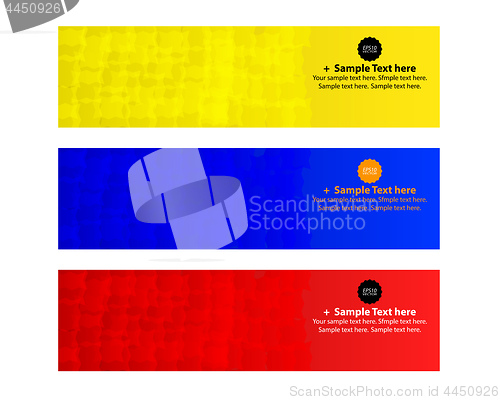 Image of three blue blue red green banners