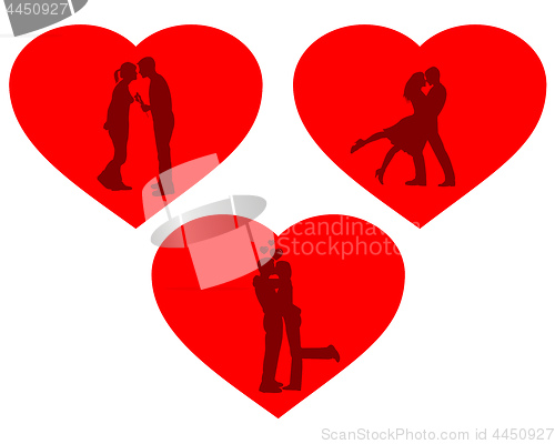 Image of three hearts and silhouettes