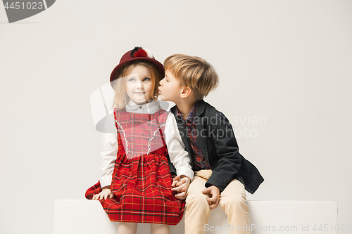 Image of Cute stylish children on white studio background