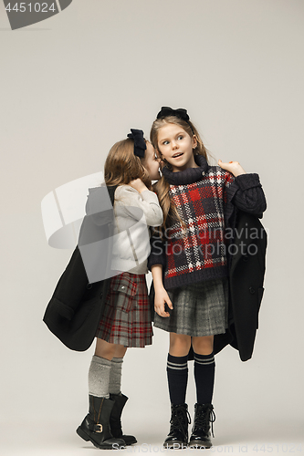 Image of The fashion portrait of young beautiful teen girls at studio