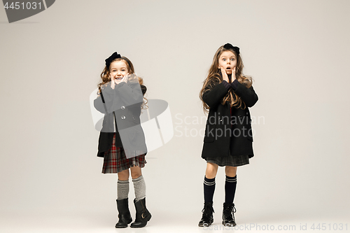 Image of The fashion portrait of young beautiful teen girls at studio