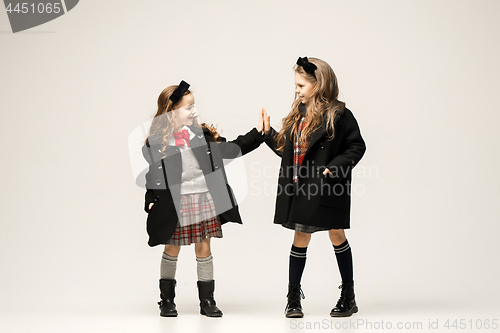 Image of The fashion portrait of young beautiful teen girls at studio