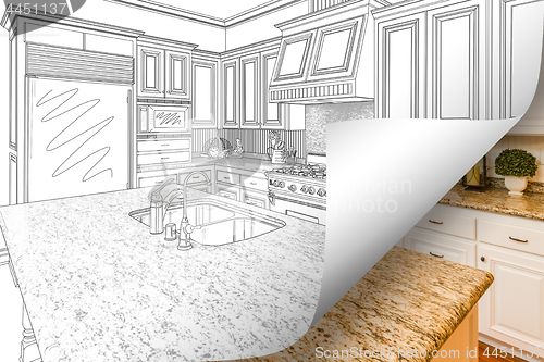 Image of Kitchen Drawing Page Corner Flipping with Photo Behind