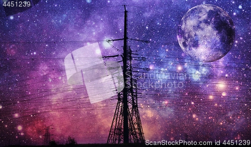 Image of power lines and night sky with full moon