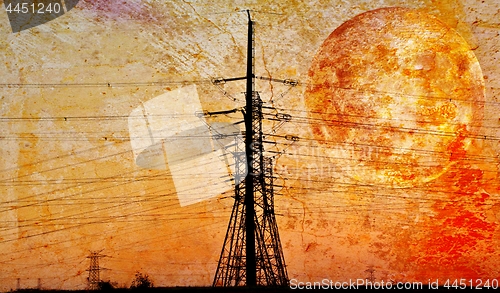 Image of  power lines at sunrise