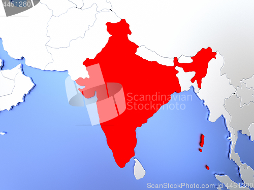 Image of India in red on map