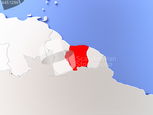 Image of Suriname in red on map