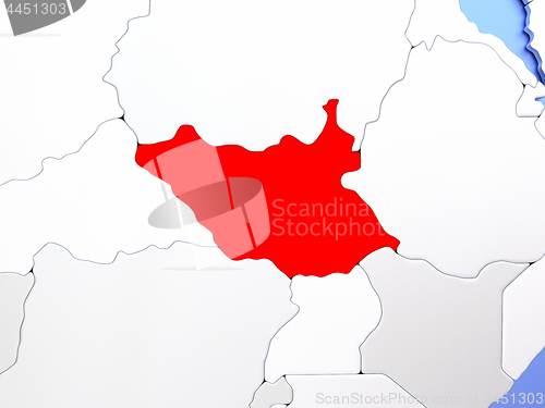 Image of South Sudan in red on map