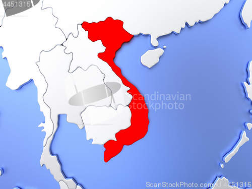 Image of Vietnam in red on map