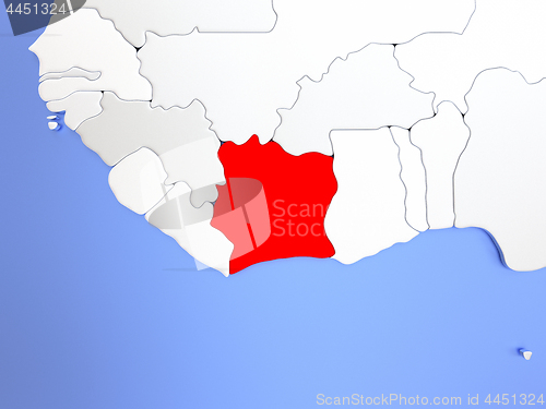 Image of Ivory Coast in red on map